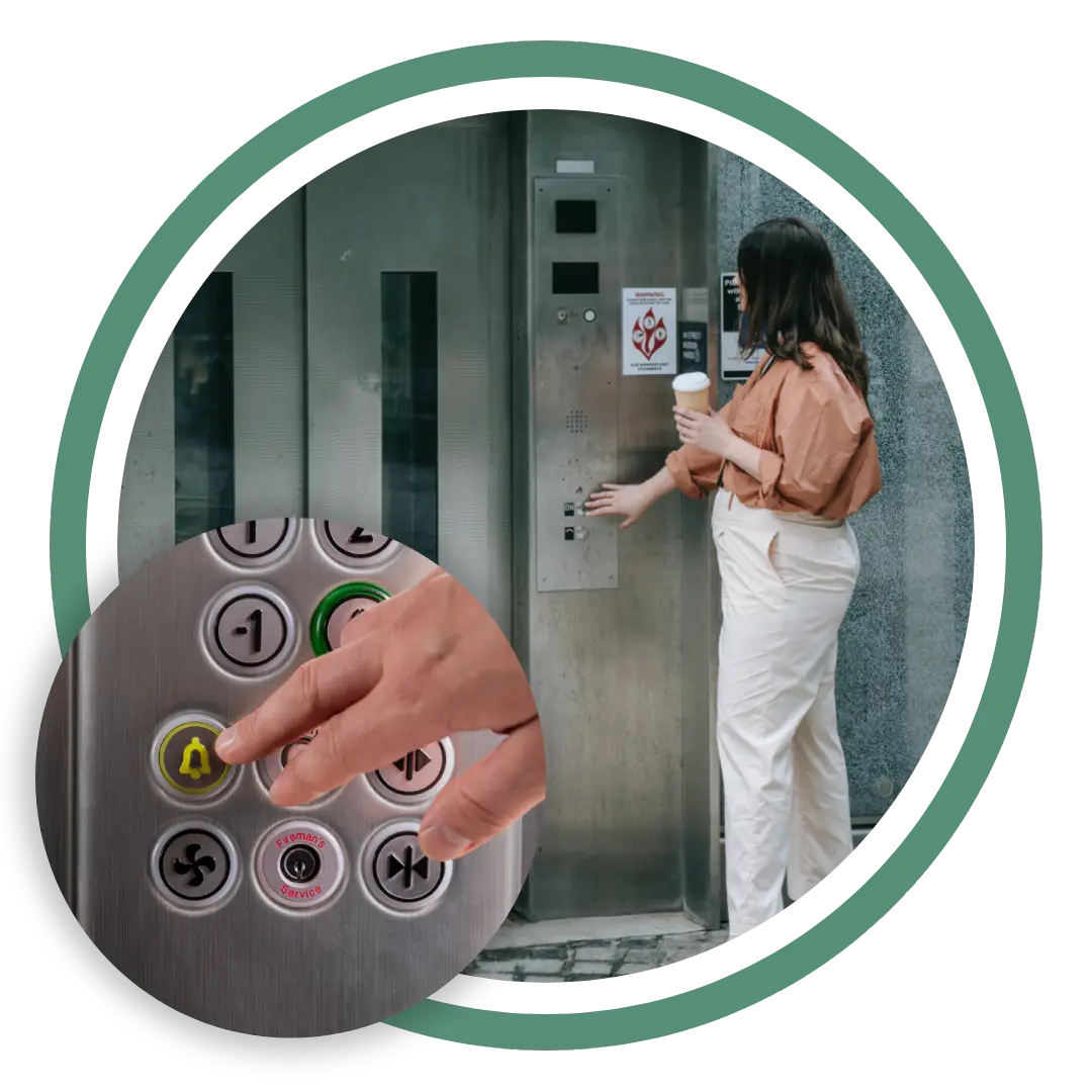 a woman pressing elevator button